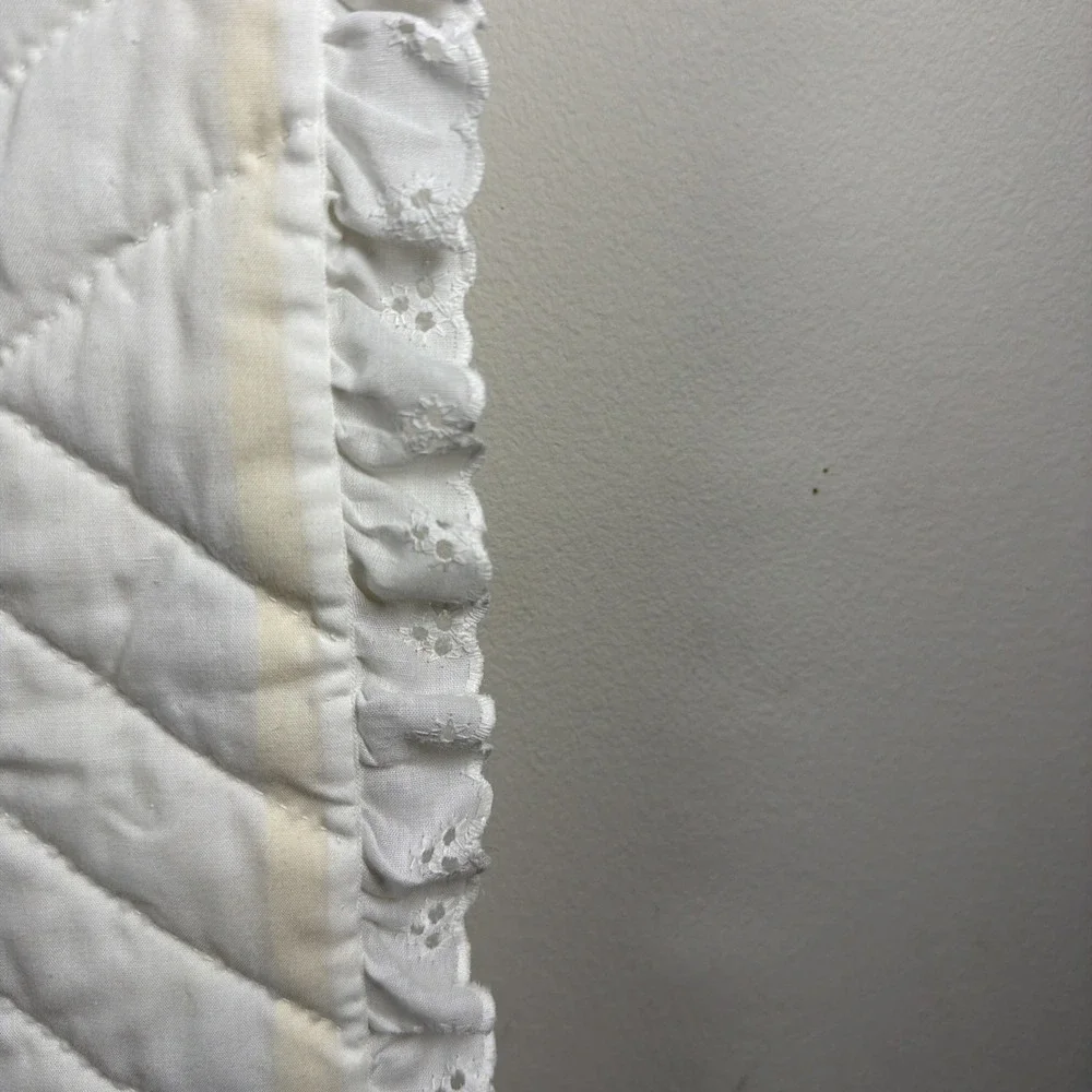 VTG PRECIOUS MOMENTS‎ QUILTED FABRIC Blanket 57 X 37 Eyelet Trim Yellow Crib